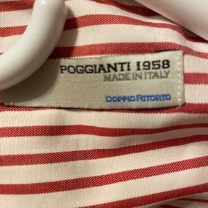 Poggianti 1958 Red/White Stripe Button Up Dress Shirt Italy, Size XL